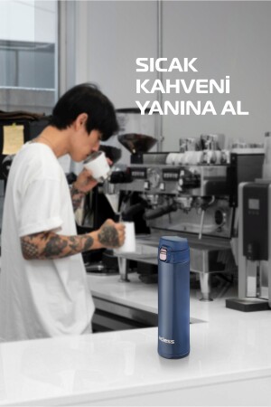 Paslanmaz Çelik Termos Bardak 500 ml Kilitli Thermos Mug Kupa Araç Termos Coffee Cup Lacivert - 7