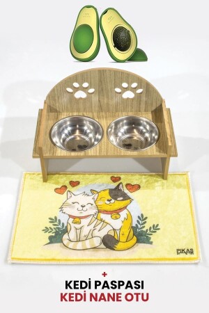 Pati Mama Kabı 2 Kaseli Kedi Köpek Suluk Mamalık- Paspas Ve Avokado Kedi Nanesi - 1