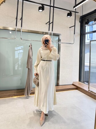Patra Kemerli Elbise - Ekru - Nuuwears