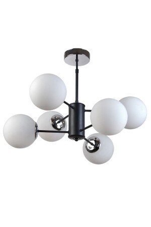 Paul Modern Design Wohnzimmer Esszimmer Küche Schwarz Farbe Weiß Glas Pendelleuchte 6-teiliger Kronleuchter S4120 - 1