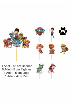 Paw Patrol Logo und Charaktere, 9 Stück, speziell zugeschnitten, fertiger Kuchen, Zahnstocher, obere Dekoration, HD, eine Seite dick - 1