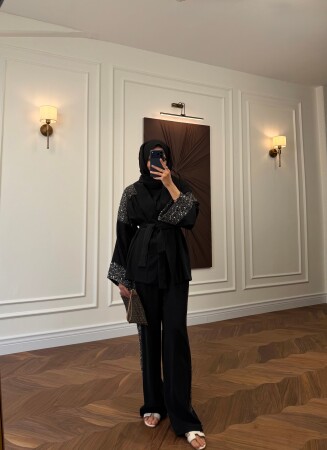 Payetli Kimono Takım - Siyah - Nuuwears