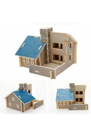 Pazariz 3D-Holzpuzzle, Modell Blaues Haus, bemalbar - 1