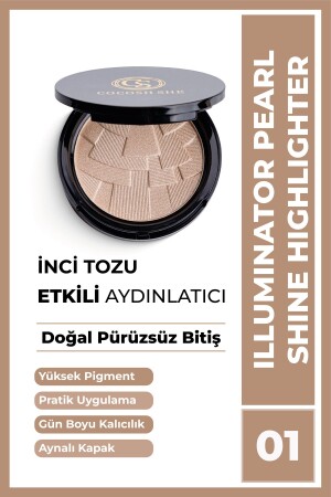 Pearl Shine Aydınlatıcı Highlighter 01 Altın Bronze- Inci Tozu- Yüksek Pigmentasyon- Yumuşak Doku - 1