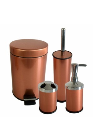 Pedal-Mülleimer, Toilettenbürste, Seifenschale, Zahnbürstenhalter, 4-teiliges Badezimmer-Zubehör-Set, Badezimmer-Set, Kupfer, PRA-4534350-7560 - 3