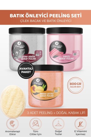 Peeling Avantaj Seti 800gr X 3 Adet Batık Için Peeling Uygulama Için Doğal Kabak Lifi 800SAKIZ800MANGO800SİYAHORKİDEKABAKLİF - 2