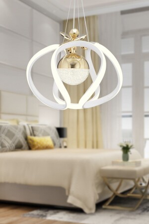 Pelin Tekli Beyaz Gold 3 Renkli 40 Watt Ledli Modern Oturma Odası- Koridor- Salon Led Avize - 1