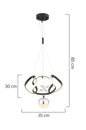 Pelin Tekli Siyah Krom 3 Renkli 40 Watt Ledli Modern Oturma Odası, Koridor, Salon Led Avize 4045-01-BL-CH - 7