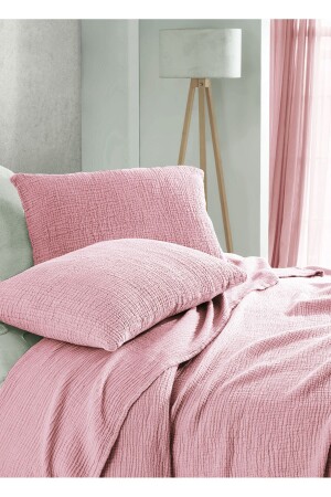 Pembe 4 Katlı Multi Muslin %100 Pamuk Battal Boy Saçaksız 260x240cm - 4