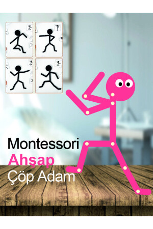 Pembe Ahşap Eğitici Oyuncak Montessori Çöp Adam Ahşap Oyuncak Ahşap Aktivite Ahşap Eğitici Çöp Adam - 3