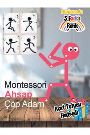 Pembe Ahşap Eğitici Oyuncak Montessori Çöp Adam Ahşap Oyuncak Ahşap Aktivite Ahşap Eğitici Çöp Adam - 2