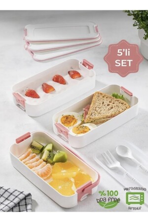 Pembe Beyaz 3 Katlı Bölmeli Öğrenci Beslenme Okul Saklama Kabı Iş Lunch Box Piknik Kabı Kahvaltılık 0209 - 2