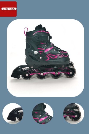 Pembe Çift Sıra Alüminyum Gövdeli Işıklı Silikon Teker Ayarlanabilir Alıştırma Pateni Çanta - Vadi