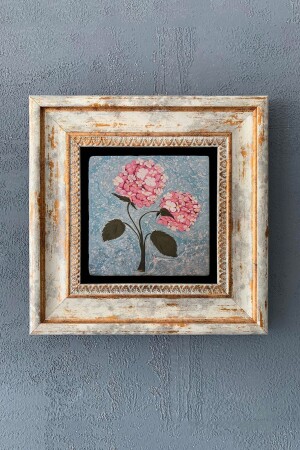 Pembe Ebru Sanatı Çerçeveli Taş Tablo 20 x 20 cm - Oscar Stone Decor