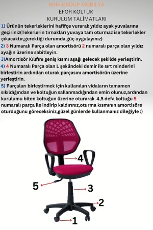 Pembe Fileli Ofis Sandalyesi,bilgisayar Sandalyesi,çalışma Sandalyesi,döner Sandalye MHRXTZX004 - 7