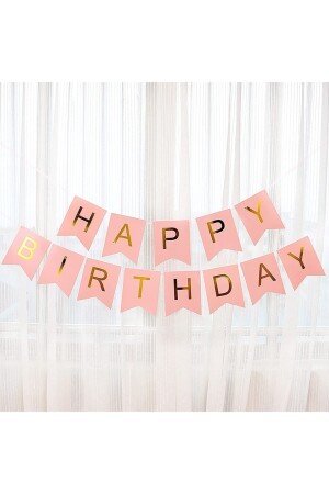 Pembe Gold Yaldızlı Happy Birthday Banner Doğum Günü Yazısı Ve 5 Adet Gold Konfetili Şeffaf Balon - 5