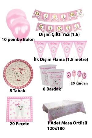 Pembe İlk Diş Buğdayı Kız Parti Seti Süsleme Paketi 8 Kişilik - 1