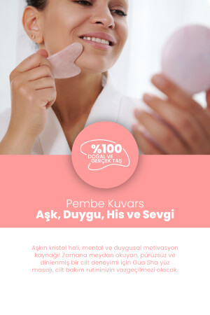 Pembe Kuvars Gua Sha %100 Doğal Ve Gerçek Yüz Masaj Taşı BN-166 - 7