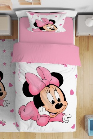 Pembe Minnie Desenli Tek Kişilik Bebek Çocuk Nevresim Takımı - 1