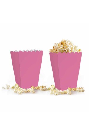 Pembe Mısır Kutusu 8'li Karton Cips Kutusu Düz Renkli 8 Adet Pop Corn Darı Kabı - Huzur Party Store