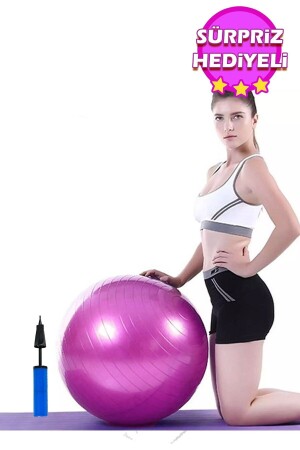 Pembe Pilates Topu 65 cm Deluxe Yoga Plates Egzersiz Topu Ball Şişirme Pompası Seti - 1