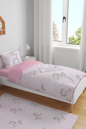 Pembe Ponçik Unicorn Desenli Tek Kişilik Bebek Çocuk Nevresim Takımı evnev00111 - 4