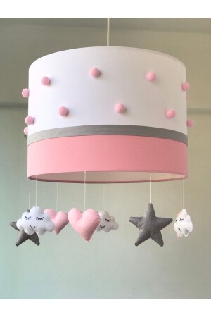 MNZ-Pink Pompom Baby/Kids Room Pendant Lamp شمعة المضيئة POMPOMLUCHANNEL12 - atölye ay ışığı
