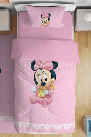 Pembe Puantiyeli Minnie Desenli Tek Kişilik Bebek Çocuk Nevresim Takımı - 3