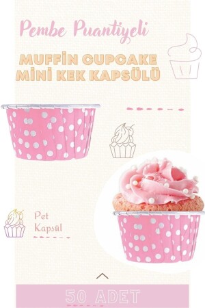 Pembe Puantiyeli Muffin Cupcake Mini Kek Kapsülü Renkli Kek Kalıbı 50 Adet PNKCPSL50x - 1