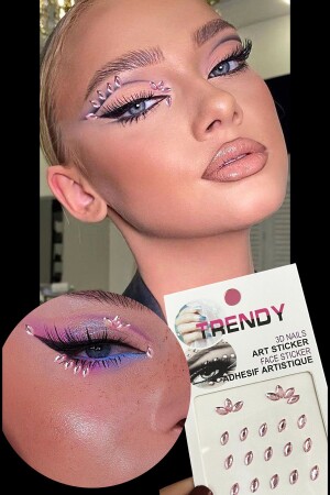 Pembe Renk Vücut Ve Yüz Taşı- Taşlı Sticker - Takıştır