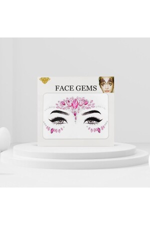 Pembe Renkli Kendinden Yapışkanlı Kristal Yüz Taşı Face Sticker BPfg22 - 2