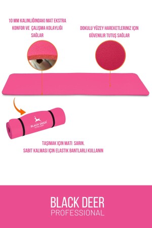 Pembe Ultra Light Pilates Yoga Kamp Matı Egzersiz Minderi Kaymaz Taban 180x55 cm 10 mm Tek Ebat 10 - 3