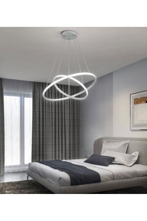 Pendelleuchte, 2 Ringe, LED-Kronleuchter, weißes Gehäuse, weißes Licht, Küche, Wohnzimmer, mrv005 - 1