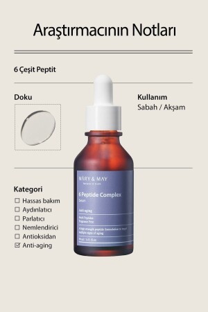 Peptide Serum 6 Çeşit Peptid içeren Elastikiyet Kaybı Ve Yaşlanma Karşıtı Anti Aging Serum 30 ml PCS - 1