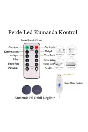 Perde Led Işıkları Süsleme Usb Uzaktan Kumanda 8 Mod Işık Zinciri 10 Saçaklı Kilitli Korniş Aparatlı - 5