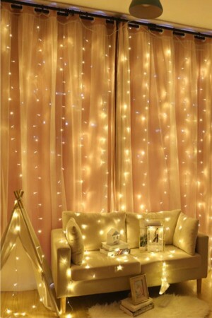 Perde Süsleme Ledi Peri Led 3m X 3m (300cm X 300 Cm) 300 Adet Led Işıklandırma Sarı (günışığı) - Züccaciye Market