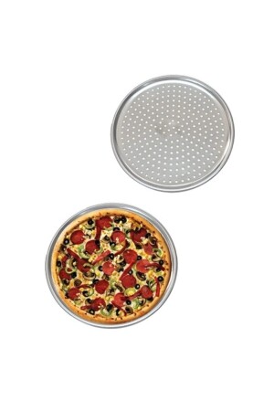 Perforiertes Pizzablech Lahmacun Pita-Tablett 28 cm 2 Stück MRP6-5623 - 2