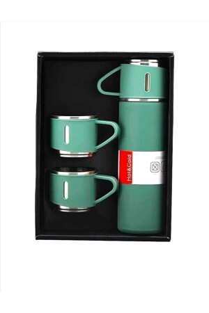 Personalisierte Edelstahl-Thermoskanne mit Namen, 3 Gläser, grüne Farbe, mit Geschenktüte LA PLUME 574401 - 7