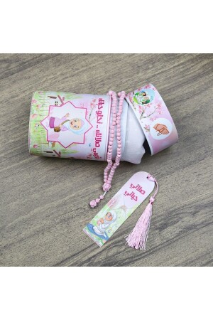 Personalisierte rosafarbene Geschenk-Zylinderbox für Kinder mit Gebetsmatte und Rosenkranz als Geschenk 40 x 90 - 3