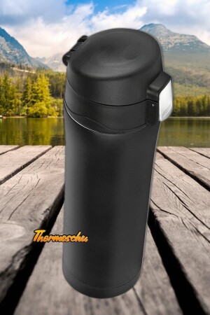 Personalisierte schwarze abschließbare Thermoskanne 450 ml, Tee-Kaffee-Camping-Thermoskanne, Vakuum-Thermoskanne, Kalt-Heiß-Thermoskanne thermoschu6 - 6