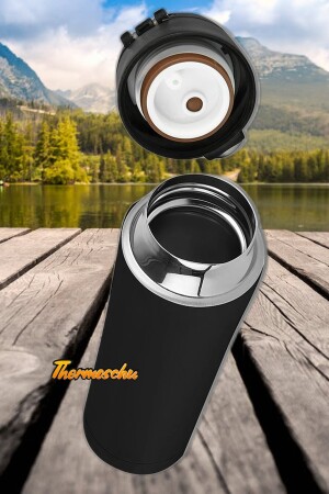 Personalisierte schwarze abschließbare Thermoskanne 450 ml, Tee-Kaffee-Camping-Thermoskanne, Vakuum-Thermoskanne, Kalt-Heiß-Thermoskanne thermoschu6 - 7