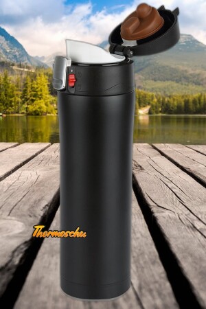 Personalisierte schwarze abschließbare Thermoskanne 450 ml, Tee-Kaffee-Camping-Thermoskanne, Vakuum-Thermoskanne, Kalt-Heiß-Thermoskanne thermoschu6 - 8