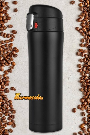 Personalisierte schwarze abschließbare Thermoskanne 450 ml, Tee-Kaffee-Camping-Thermoskanne, Vakuum-Thermoskanne, Kalt-Heiß-Thermoskanne thermoschu6 - 9
