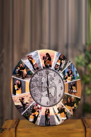 Personalisierte Wanduhr mit 13 Fotos aus Holzmaterial, UV-Druck - 2