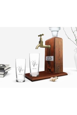 Personalisiertes, bunt bedrucktes Geschenkset mit doppeltem Raki-Glas und Raki-Ständer aus Holz – 100 Bitmeden72370 - 1