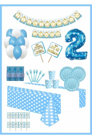 Personalisiertes Geburtstagsparty-Set mit blauem Wimpel für 2-Jährige, für 16 Personen, sft100608 - 2