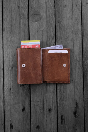 Pescol – Braunes Kartenetui/Brieftasche aus echtem Leder mit RFID-Schutz und Diebstahlsicherung - 2