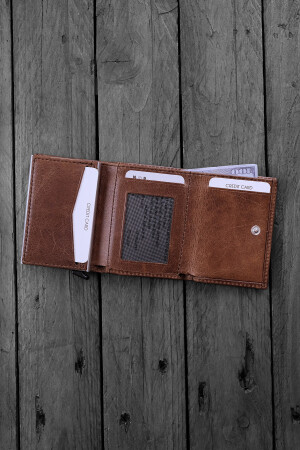 Pescol – Braunes Kartenetui/Brieftasche aus echtem Leder mit RFID-Schutz und Diebstahlsicherung - 3