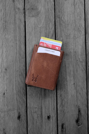 Pescol – Braunes Kartenetui/Brieftasche aus echtem Leder mit RFID-Schutz und Diebstahlsicherung - 4