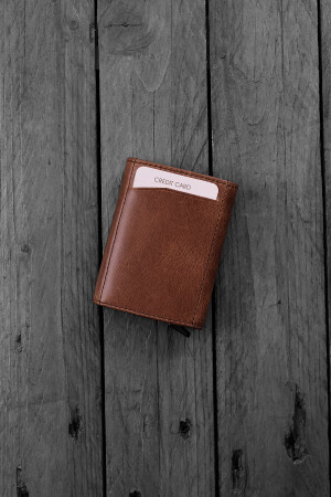 Pescol – Braunes Kartenetui/Brieftasche aus echtem Leder mit RFID-Schutz und Diebstahlsicherung - 2